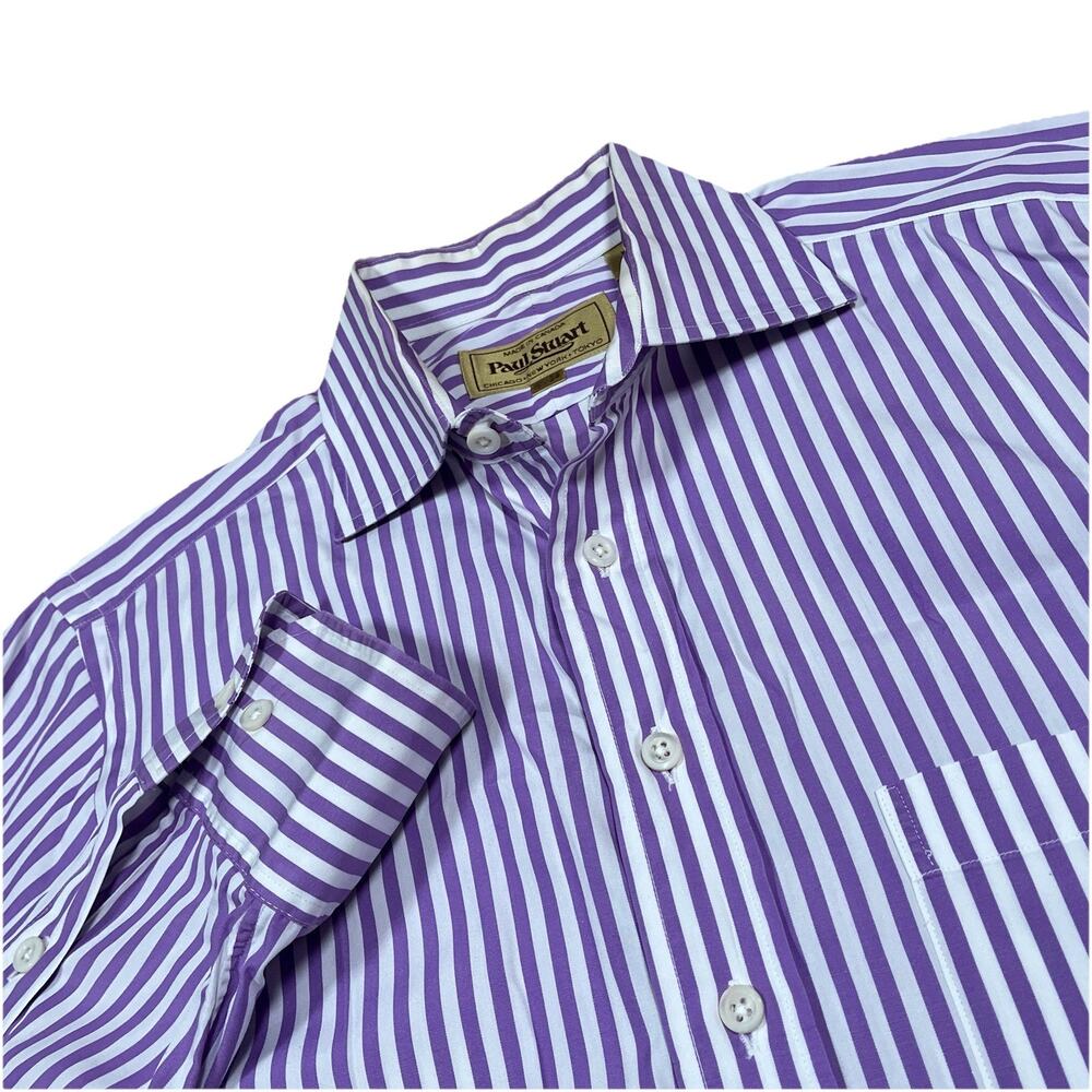 Paul Stuart Purple & White Stripe Long Sleeve Button Up Shirt 15 1/2 - 34 Medium